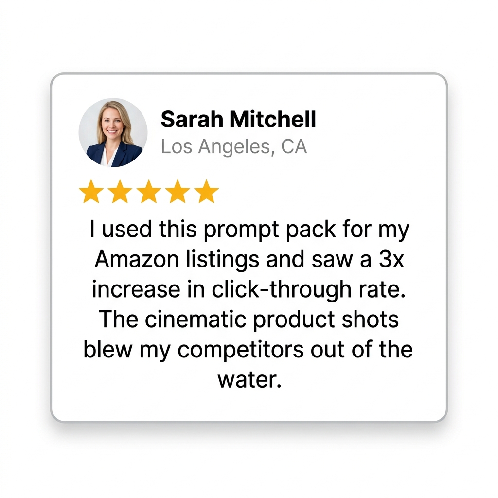 Testimonial from Sarah Mitchell - 3x increase in Amazon CTR using Seedance Prompts